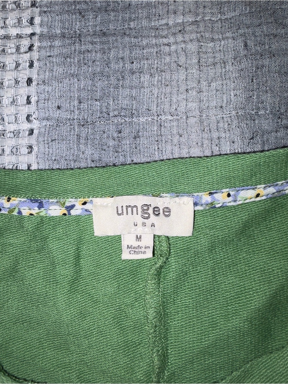 Umgee Green Woven Top with Floral Trim